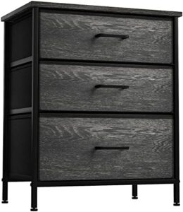 sorbus nightstand dresser with 3 faux wood drawers - bedside table chest with storage - bedroom, living room, closet & dorm furniture-lamp stand - steel frame, wood top, easy pull fabric bins
