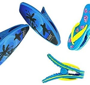 2 Set (4 Ct) Blue Flipflops / Blue Surfboard Beach Towel Clips Jumbo Size for Beach Chair, Cruise Beach Patio, Pool Accessories for Chairs, Household Clip, Baby Stroller