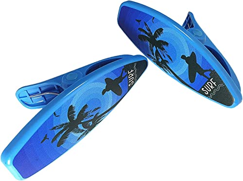 2 Set (4 Ct) Blue Flipflops / Blue Surfboard Beach Towel Clips Jumbo Size for Beach Chair, Cruise Beach Patio, Pool Accessories for Chairs, Household Clip, Baby Stroller