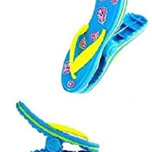 2 Set (4 Ct) Blue Flipflop / Dolphin Beach Towel Clips Jumbo Size for Beach Chair, Cruise Beach Patio, Pool Accessories for Chairs, Household Clip, Baby Stroller