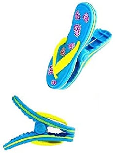 2 Set (4 Ct) Blue Flipflop / Dolphin Beach Towel Clips Jumbo Size for Beach Chair, Cruise Beach Patio, Pool Accessories for Chairs, Household Clip, Baby Stroller