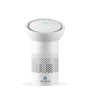 dh lifelabs | sciaire portable air purifier | eliminates 99% bacteria & viruses | ions actively clean & deodorize air | 3-stage filter allergies pets | usb powered for personal space car desk | white