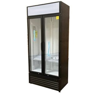 commercial refrigerator glass 2-door slim merchandiser display cooler case fridge nsf, bottom-mounted, 36 inches width, capacity 18 cuft 110v, restaurant kitchen cafe lgs-650w