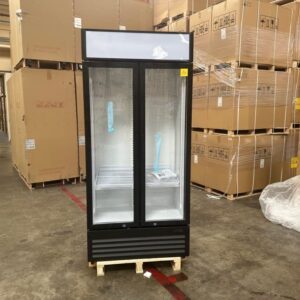 Commercial Refrigerator Glass 2-Door Slim Merchandiser Display Cooler Case Fridge NSF, Bottom-Mounted, 36 inches width, capacity 18 cuft 110V, Restaurant Kitchen Cafe LGS-650W
