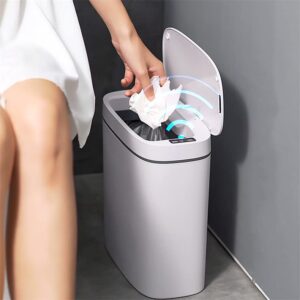 aiwe7d touchless bathroom trash can with lid lids for kitchen office home bedroom motion sensor trash can waterproof garbage bin rechargeable smart 3.7 gallon