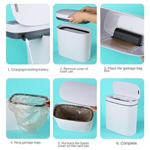 AIWE7D Touchless Bathroom Trash Can with Lid Lids for Kitchen Office Home Bedroom Motion Sensor Trash Can Waterproof Garbage Bin Rechargeable Smart 3.7 Gallon