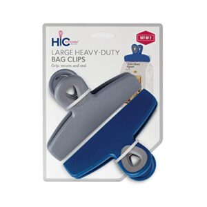 hic kitchen large heavy-duty clips, soft-grip handles, set of 2 clips, 1 each navy and grey