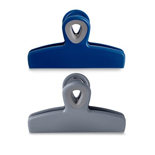 HIC Kitchen Large Heavy-Duty Clips, Soft-Grip Handles, Set of 2 Clips, 1 each Navy and Grey