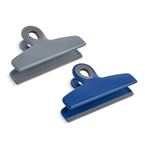 HIC Kitchen Large Heavy-Duty Clips, Soft-Grip Handles, Set of 2 Clips, 1 each Navy and Grey
