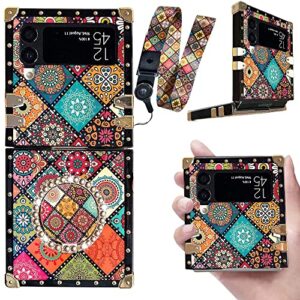 b-wishy for samsung galaxy z flip 3 5g with kickstand ring holder,square rivet for girls women crystal anti- shock slim shockproof tpu cover phone case for samsung galaxy z flip 3 5g(boho)