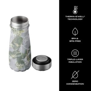 S'well Stainless Steel Traveler16 Fl ounces Triple Layered Vacuum Insulated Travel Mug Keeps Coffee, Tea and Drinks Cold for 24 Hours and Hot for 12 Water Bottle, 1 Count (Pack of 1), Blue Foliage
