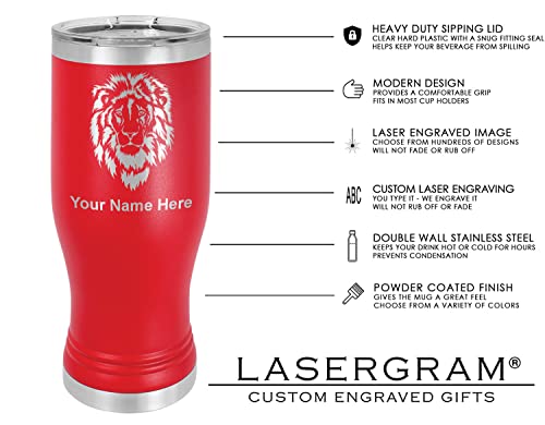 LaserGram 14oz Vacuum Insulated Pilsner Mug, Coat of Arms Dominican Republic, Personalized Engraving Included (Red)