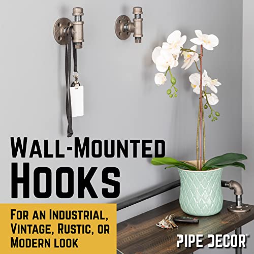 PIPE DECOR DIY Tee-Shaped Wall Hook Kit (2 Pack), Heavy Duty Industrial Coat Hooks, Wall Hooks for Kitchen or Hallway