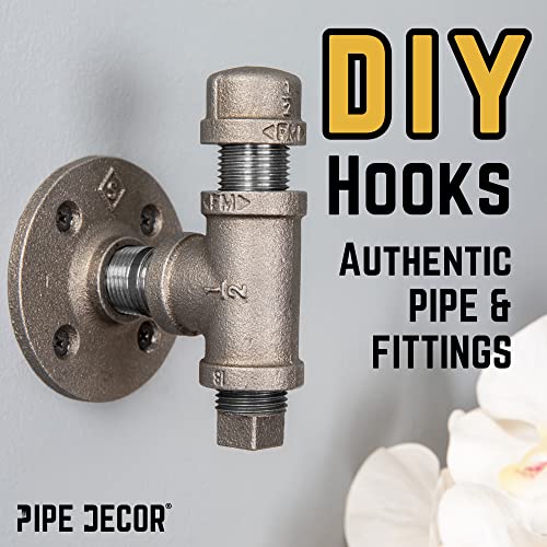 PIPE DECOR DIY Tee-Shaped Wall Hook Kit (2 Pack), Heavy Duty Industrial Coat Hooks, Wall Hooks for Kitchen or Hallway