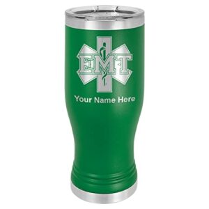 lasergram 20oz vacuum insulated pilsner mug, emt emergency medical technician, personalized engraving included (green)