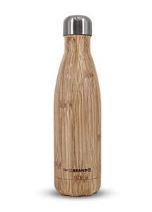 swissbrand fiji stainless steel vacuum-insulated water bottle, 16 ounce, light wood