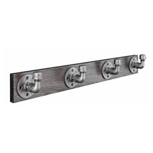 pipe decor 30” solid wood wall-mounted rack with 4 hooks, industrial wall-mounted coat rack, boulder black