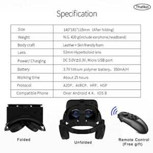 Virtual Reality Headset for Phones VR Headset VR Glasses with Controller for 3D Movies/Games Metaverse Goggles with Bluetooth Headset Compatible with All iPhone/Android Phones with 4.7"-6.3" (Black)