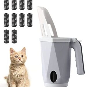 Hooyeatlin 3-in-1 Cat Litter Scoop with Holdor - Small Portable Integrated Cat Litter Scooper with 150 Refill Bags Kitty Litter Scoop Shovel for 1~2 Cats or Kitten (Gray)