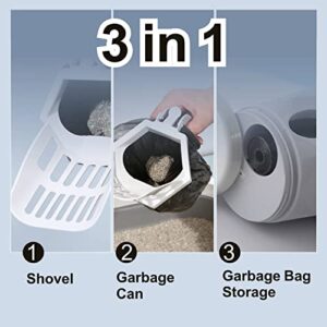 Hooyeatlin 3-in-1 Cat Litter Scoop with Holdor - Small Portable Integrated Cat Litter Scooper with 150 Refill Bags Kitty Litter Scoop Shovel for 1~2 Cats or Kitten (Gray)