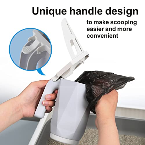 Hooyeatlin 3-in-1 Cat Litter Scoop with Holdor - Small Portable Integrated Cat Litter Scooper with 150 Refill Bags Kitty Litter Scoop Shovel for 1~2 Cats or Kitten (Gray)