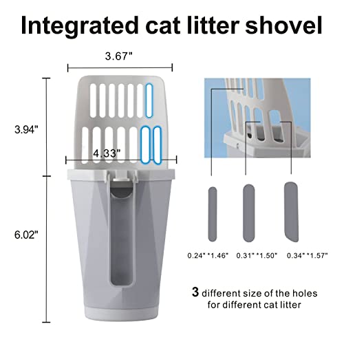 Hooyeatlin 3-in-1 Cat Litter Scoop with Holdor - Small Portable Integrated Cat Litter Scooper with 150 Refill Bags Kitty Litter Scoop Shovel for 1~2 Cats or Kitten (Gray)