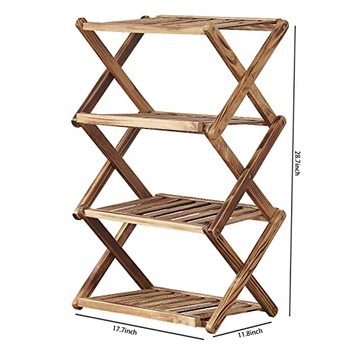 KINBEAR 4-Tier Foldable Storage Shelves,Rack Organizer and Shelving Unit for Small Spaces in Bathroom Kitchen and Pantry,Wood Lacquer Finish