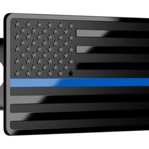 TOEASYTY Blue Line American Flag Metal Trailer Hitch Cover for 2" inch Receivers, Tow Hitch Cover for Trucks Cars SUV (Black with Blue Line)