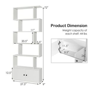 Tangkula S Shaped Bookshelf with Cabinet, 6-Tier Bookcase with Doors, Freestanding Geometric Bookshelves for Living Room, Anti-toppling Device, Home Office Décor Wooden Storage Display Shelf