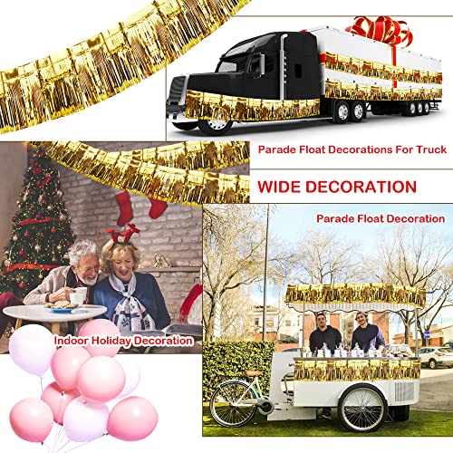 2 Pack Iridescent Float Fringe Curtains, Metallic Streamers Foil Fringe Garland Shiny Tassel Foil Float Parade Float Decorations for Trailer Car Graduation Homecoming Outdoor Indoor Party (Gold)