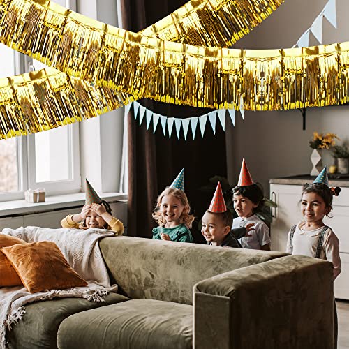 2 Pack Iridescent Float Fringe Curtains, Metallic Streamers Foil Fringe Garland Shiny Tassel Foil Float Parade Float Decorations for Trailer Car Graduation Homecoming Outdoor Indoor Party (Gold)