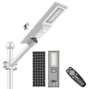 sunseatop solar street lights outdoor,motion sensor solar light 16000lm 200w equivalent incandescent street light with remote security lights solar power for parking lot patio backyard garden yard