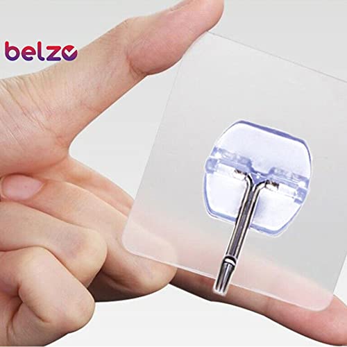 belzo Adhesive Wall Hook, Transparent Non-Marking Sticker for Hanging,10 Pack, Heavy Duty 22 Ibs, Waterproof, Oilproof for Kitchen, Washroom, Living Room, Office