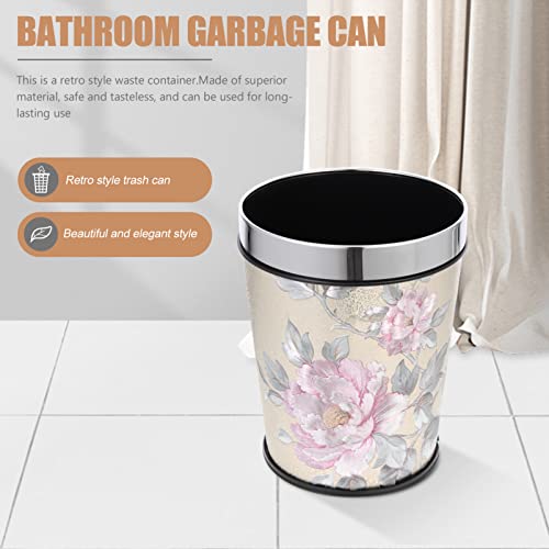 Healeved Garbage Bedroom Office Basket Vintage Yellow Room Container Kitchen Decorative Buckets Garbage Waste Bag and for Laundry Small Bathroom Steel Flower Floral Metal Home Bucket