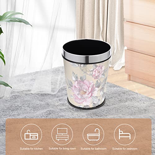 Healeved Garbage Bedroom Office Basket Vintage Yellow Room Container Kitchen Decorative Buckets Garbage Waste Bag and for Laundry Small Bathroom Steel Flower Floral Metal Home Bucket