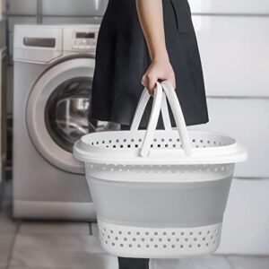 2 Pack Collapsible Laundry Basket, Plastic Foldable Pop Up Laundry Hamper,Portable Washing Tub With Handle, Space Saving Storage Container/Organizer-Grey 30L Medium