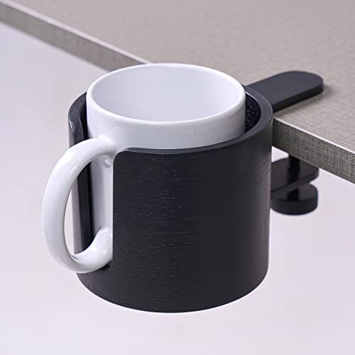 urbanplus Desk Cup Holder, Anti-Spill Wood Cup Holder for Desk with Aluminium Clamp, Office Desk Accessories, Gaming Desk Accessories, Computer Desk Accessories (Black)