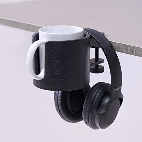 urbanplus Desk Cup Holder, Anti-Spill Wood Cup Holder for Desk with Aluminium Clamp, Office Desk Accessories, Gaming Desk Accessories, Computer Desk Accessories (Black)