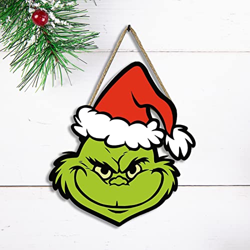 GLLBTPT Christmas Wooden Hanging Sign Door Decoration,Merry Grinches Welcome Sign Front Door for Christmas Home Window Wall Farmhouse Indoor Outdoor (M80221Q)