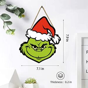 GLLBTPT Christmas Wooden Hanging Sign Door Decoration,Merry Grinches Welcome Sign Front Door for Christmas Home Window Wall Farmhouse Indoor Outdoor (M80221Q)