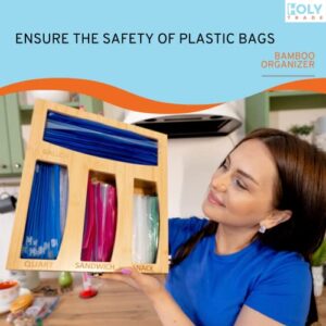 HOLY TRADE Eco-friendly Bamboo Ziplock Bag Organizer for Drawer – Pantry Organizer and Storage, Wall-Mountable Plastic Bag Organizer (Gallon, Quart, Sandwich, Snack bags)