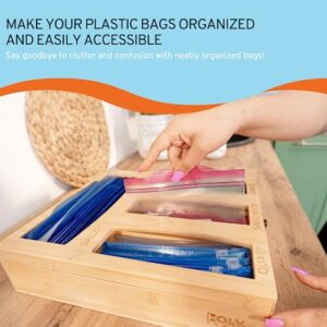 HOLY TRADE Eco-friendly Bamboo Ziplock Bag Organizer for Drawer – Pantry Organizer and Storage, Wall-Mountable Plastic Bag Organizer (Gallon, Quart, Sandwich, Snack bags)
