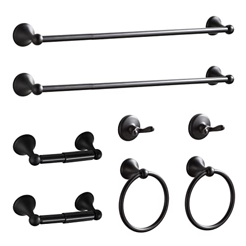 BGL Bathroom Hardware Set Matte Black Adjustable Expandable Bath Towel Bars Bathroom Accessory Set Towel Racks 8-Pieces Wall Mount