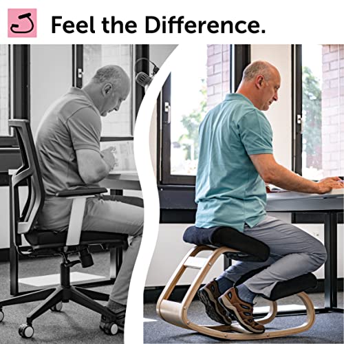 VILNO Ergonomic Kneeling Office Chair - Rocking Home & Work Wooden Computer Desk Chairs, Back & Neck Spine Pain, Better Posture, Ergo Knee Support Stool, Cross Legged Sitting (Blue)