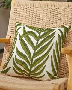 summoning green leaf throw pillow covers 18x18, plant embroidered pillows decorative throw pillows for couch bed sofa bedroom (pack of 1)