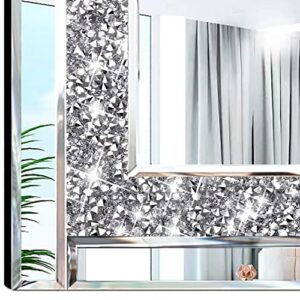 Meetart Crystal Crush Diamond Silver Mirror 12'' x 12'' 2PCS,Frameless Stylish Gorgeous Diamond Decor Glam Glass Mirror. for Bedroom Bathroom Hanging Mirror Home for Wall Decor.