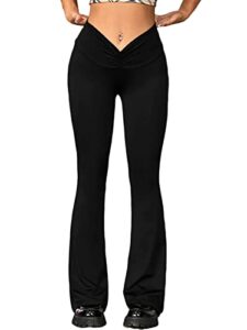 womens low rise flare leggings v crossover bootcut pants petite casual y2k workout 32 inch black medium