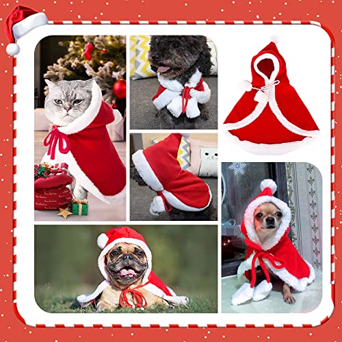 Pet Christmas Costume Cat Dog Poncho Cape with Hat Santa Claus Cloak for Cats and Small Dogs Red Winter Outwear Funny Christmas Pet Dress Up Soft and Thick Red Velvet Apparel for Cats (Medium)