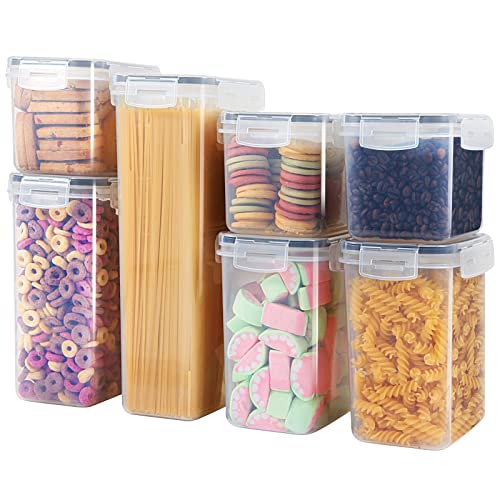 Hananojia Airtight Food Storage Container Set, BPA Free Plastic pantry organization and storage with Lids, 7 PCS Stackable Pop Food Containers for Pantry, Cereal, Pasta, Flour, Sugar Storage