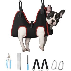 supet dog grooming hammock for dog and cat, relaxation pet grooming sling helper, breathable pet grooming hammock for nail trimming, ear/eye car with nail clippers/trimmers/scissors black